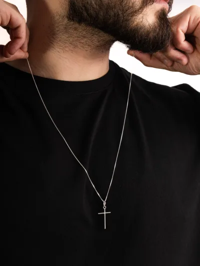 Corrente Veneziana Masculina Cruz de Prata 925 Grande 70cm — foto 1