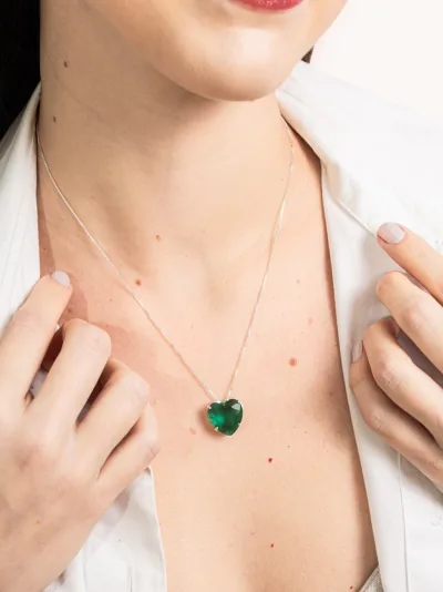 Colar de Prata 925 Coração Zircônia Verde Turmalina — foto 1