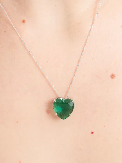 Colar de Prata 925 Coração Zircônia Verde Turmalina — foto 2