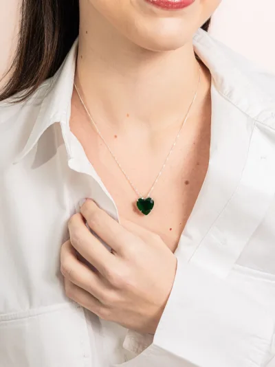 Colar de Prata 925 Coração Zircônia Verde Escura — foto 1