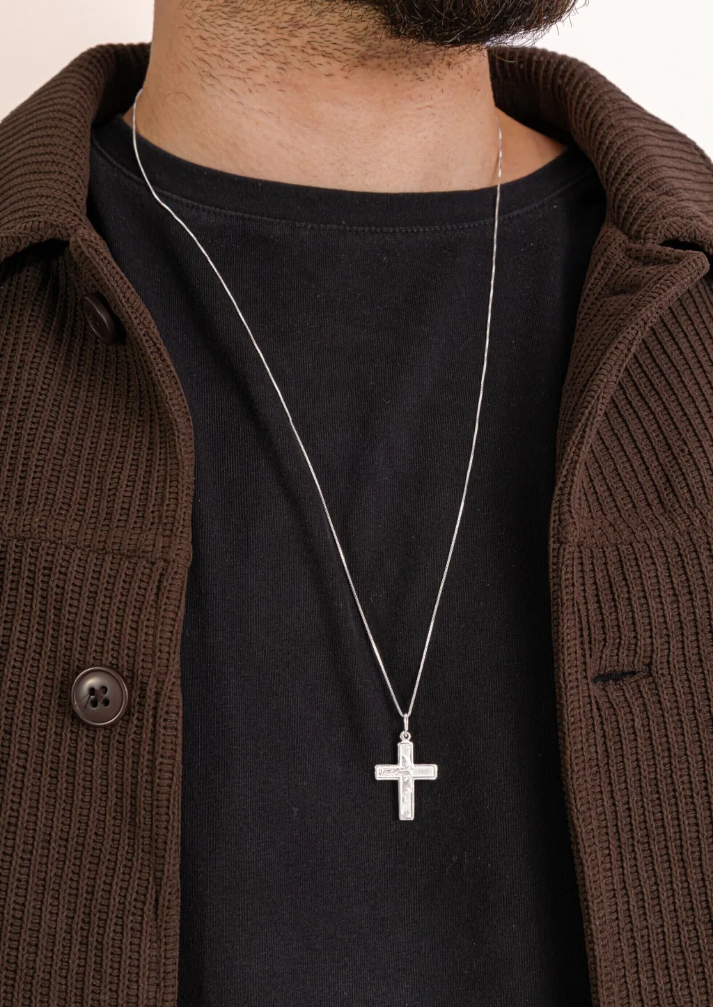 Colar de Prata 925 Masculino Cruz Face de Jesus