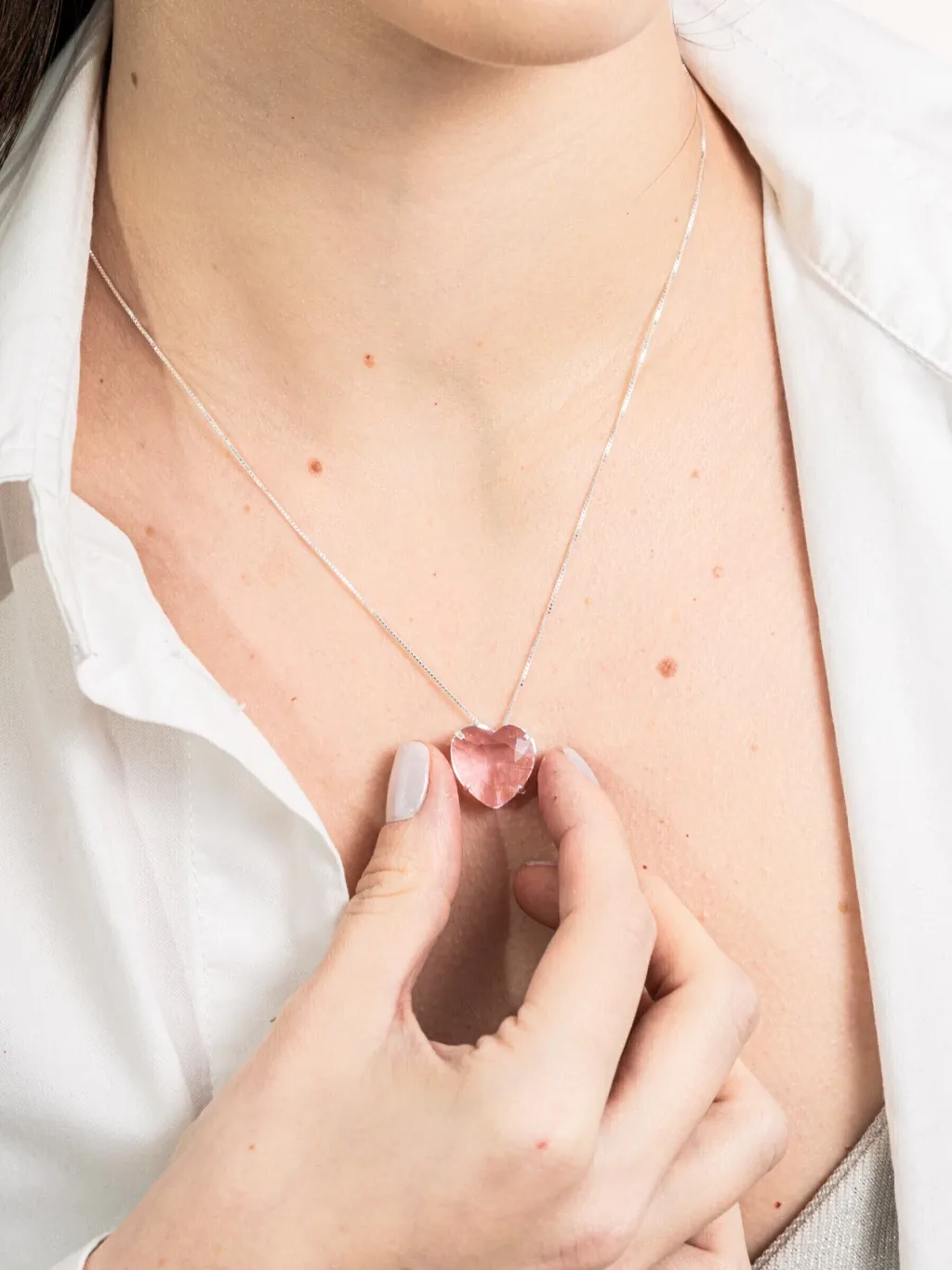 Colar de Prata 925 Coração Zircônia Rosa