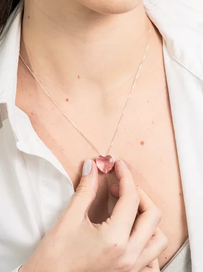 Colar de Prata 925 Coração Zircônia Rosa — foto 1