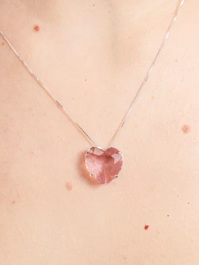 Colar de Prata 925 Coração Zircônia Rosa — foto 2