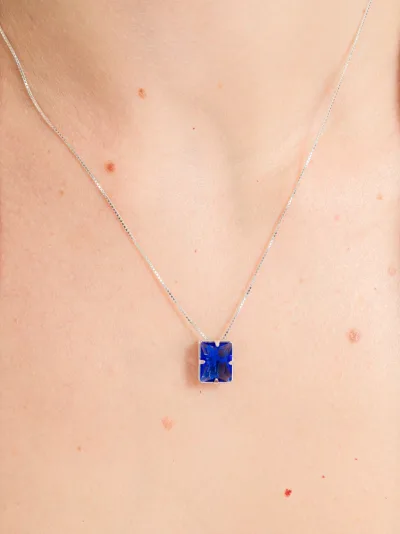 Colar de Prata 925 Zircônia Retangular Azul Escuro — foto 2