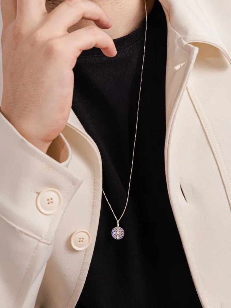Colar de Prata 925 Masculino Pingente São Bento Resinado