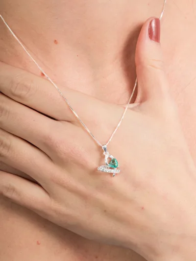 Colar de Prata 925 Pingente Corações Românticos com Zircônias - Cores — foto 2