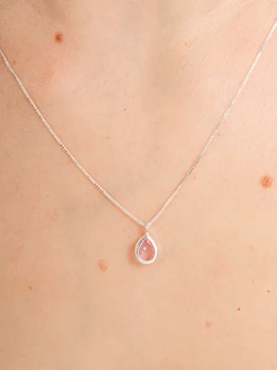 Colar de Prata 925 Zircônia Gota Rosa Cravação Inglesa — foto 1