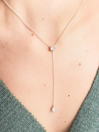 Colar de Prata 925 Gravatinha Zircônia Redonda e Gota — foto 1
