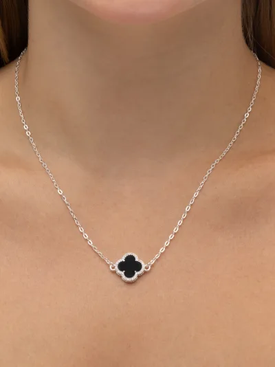 Colar de Prata 925 Trevo Preto Cravejado em volta com Zircônias — foto 2