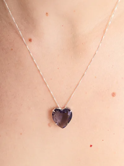 Colar de Prata 925 Coração Zircônia Lilas — foto 2