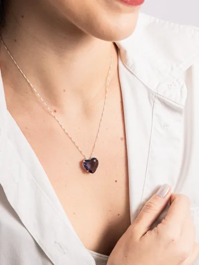 Colar de Prata 925 Coração Zircônia Lilas — foto 1