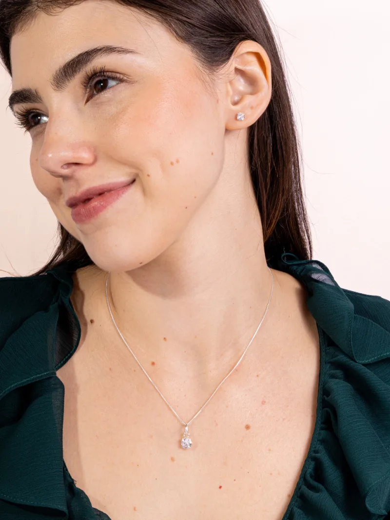 Conjunto de Prata 925 Ponto de Luz Grande Branco