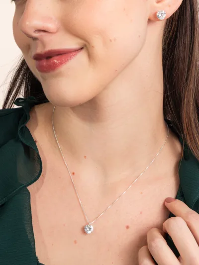 Conjunto De Prata 925 Coração Zircônia Branco — foto 1
