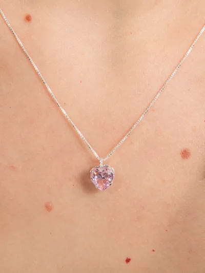 Conjunto De Prata 925 Coração Zircônia Rosa — foto 2