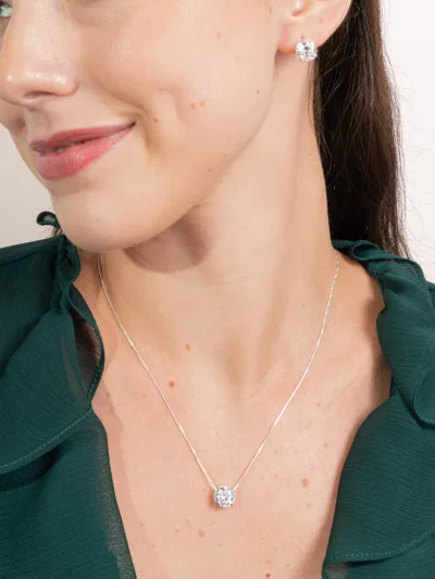 Conjunto de Prata 925 Zircônia Branca Redonda 9mm — foto 1