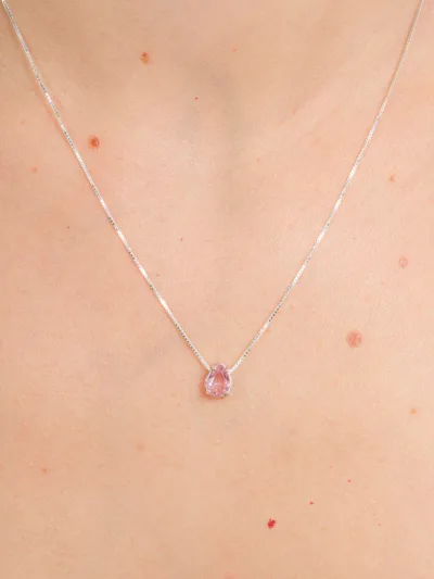 Conjunto de Prata 925 Gota Zircônia Rosa 7mm x 5mm — foto 2