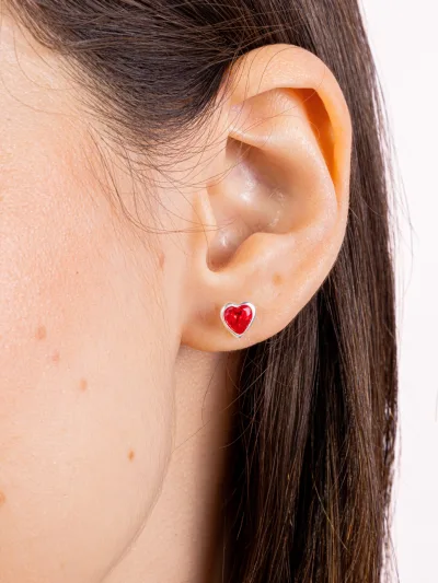Conjunto de Prata 925 Zircônia Coração Vermelho Cravação Inglesa — foto 3