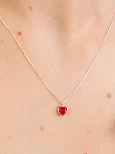 Conjunto de Prata 925 Zircônia Coração Vermelho Cravação Inglesa — foto 2