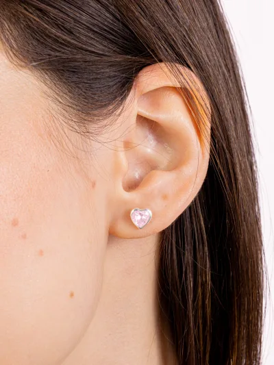 Conjunto de Prata 925 Zircônia Coração Rosa Cravação Inglesa — foto 3