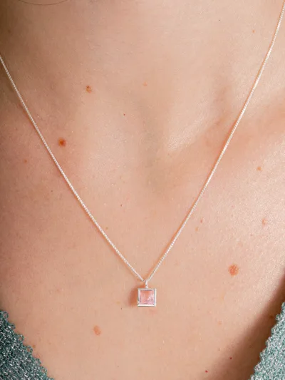 Conjunto de Prata 925 Zircônia Quadrada Rosa Cravação Inglesa 7mm — foto 2