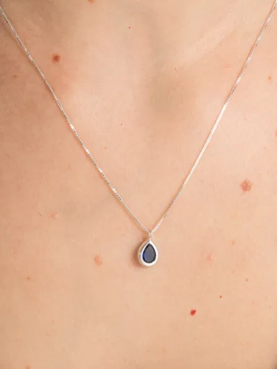 Conjunto de Prata 925 Zircônia Gota Azul Escuro Cravação Inglesa — foto 2