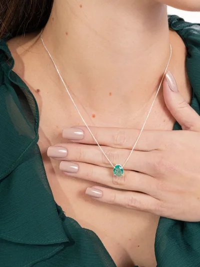 Conjunto de Prata 925 Zircônia Verde Turmalina Oval — foto 2