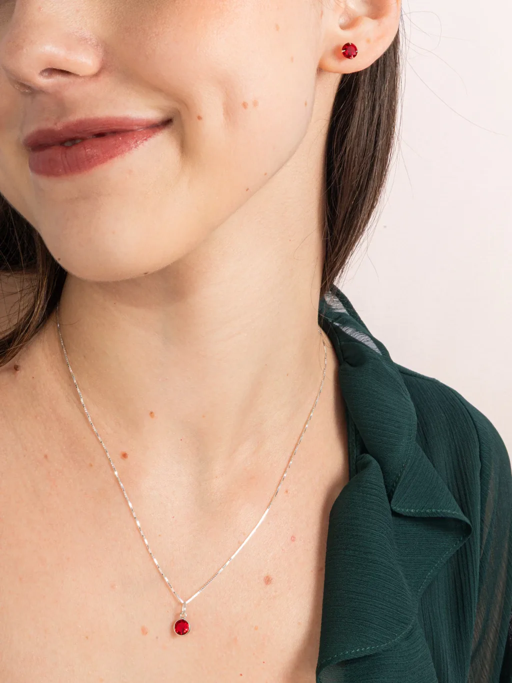 Conjunto De Prata 925 Ponto De Luz Zircônia Vermelho