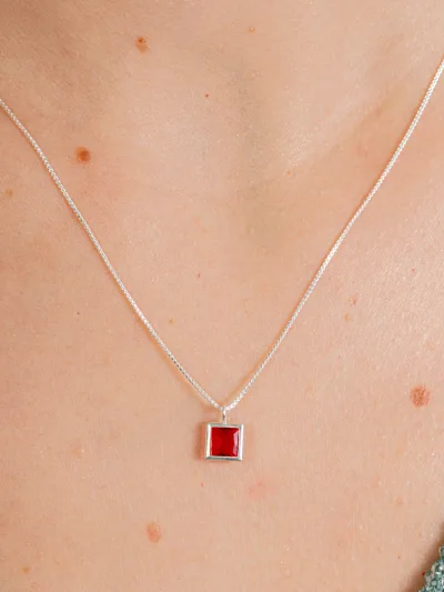 Conjunto de Prata 925 Zircônia Quadrada Vermelho Cravação Inglesa 7mm — foto 2