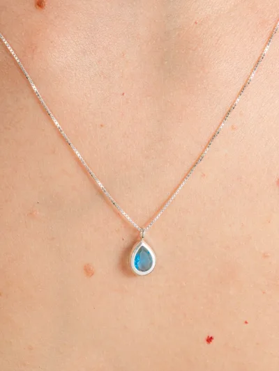 Conjunto de Prata 925 Zircônia Gota Azul Cravação Inglesa — foto 2