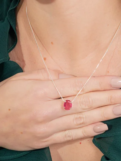 Conjunto de Prata 925 Zircônia Rosa Escuro Oval — foto 2