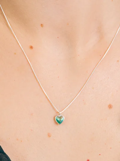 Conjunto de Prata 925 Zircônia Coração Verde Turmalina Cravação Inglesa — foto 2