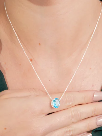 Conjunto de Prata 925 Zircônia Azul Claro Oval — foto 2