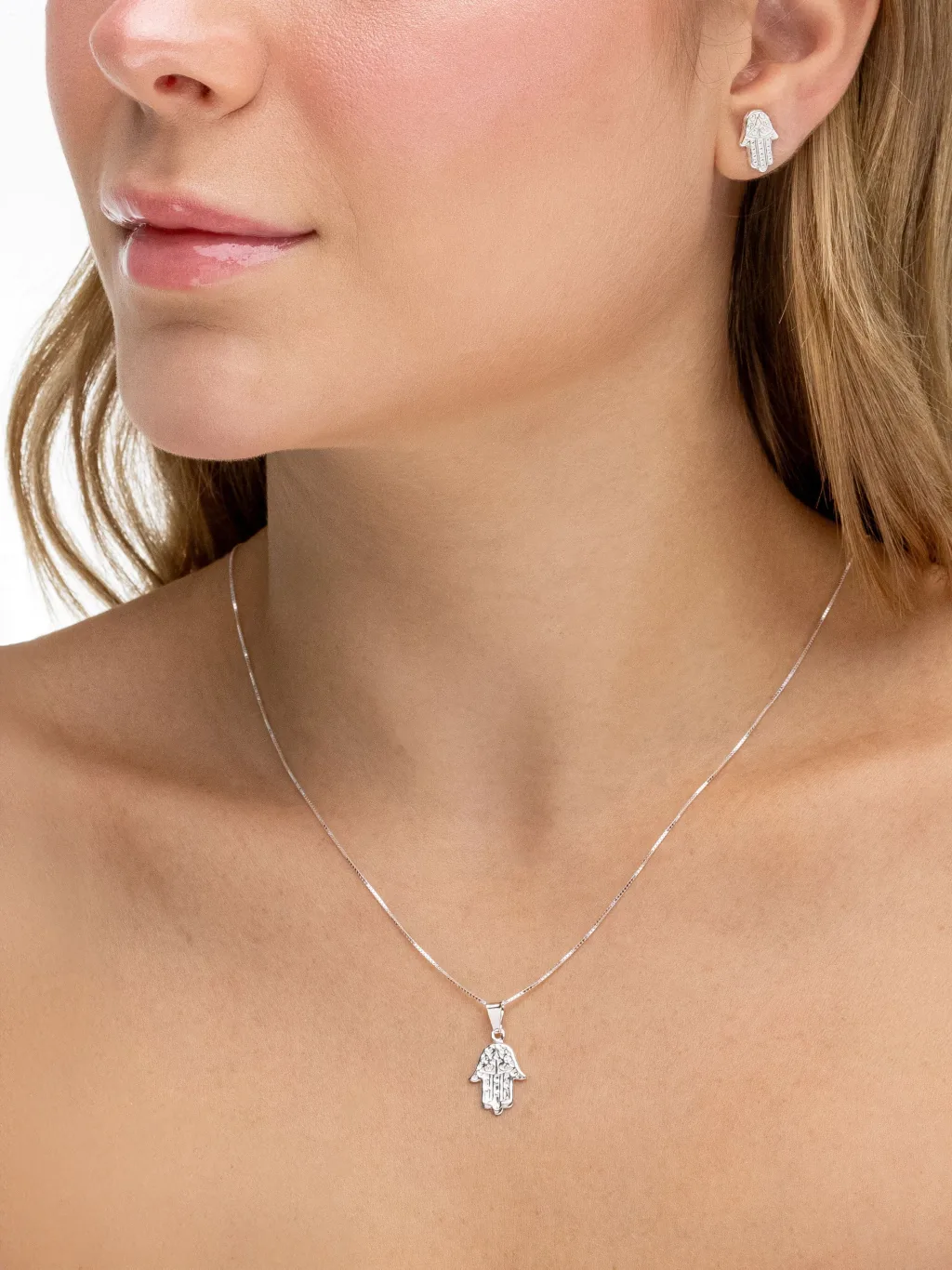 Conjunto de Prata 925 Mão de Fatima Detalhada