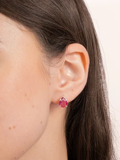 Conjunto de Prata 925 Gota Zircônia Rosa Escura 8mm x 6mm — foto 3