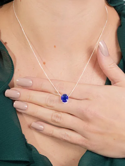 Conjunto de Prata 925 Zircônia Azul Escuro Oval — foto 2