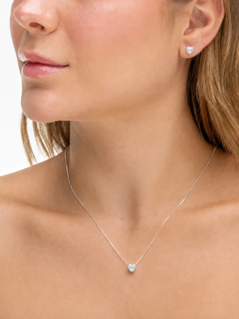 Conjunto de Prata 925 Coração Zircônia Branca 6mm