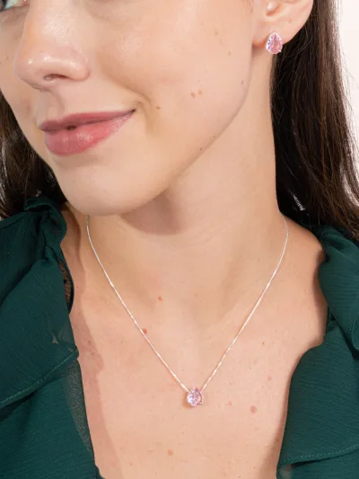 Conjunto de Prata 925 Gota Zircônia Rosa 8mm x 6mm — foto 1