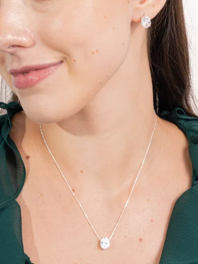 Conjunto de Prata 925 Zircônia Branca Oval — foto 1