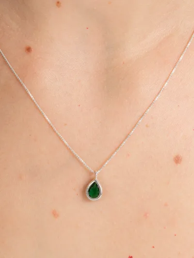 Conjunto de Prata 925 Zircônia Gota Verde Escuro Cravação Inglesa — foto 2
