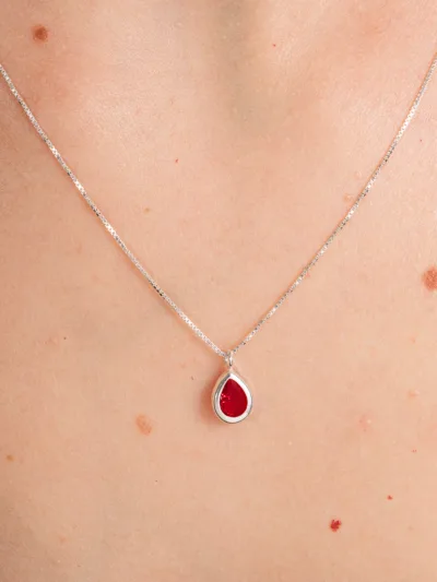 Conjunto de Prata 925 Zircônia Gota Vermelho Cravação Inglesa — foto 2