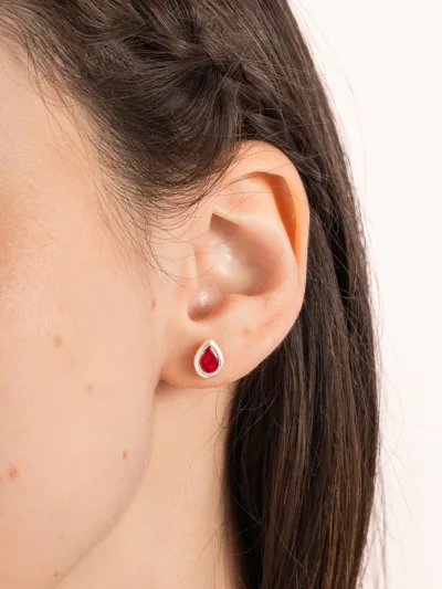 Conjunto de Prata 925 Zircônia Gota Vermelho Cravação Inglesa — foto 3