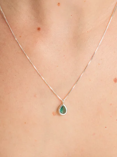Conjunto de Prata 925 Zircônia Gota Verde Turmalina Cravação Inglesa — foto 2